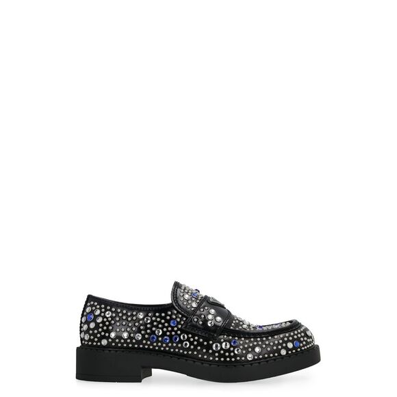 Black Leather Loafers with Rhinestone Embellishments for Men - Picture 1 of 4